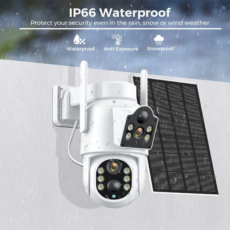 Outdoor solar wifi security camera with separate solar panel for wire-free home surveillance installation