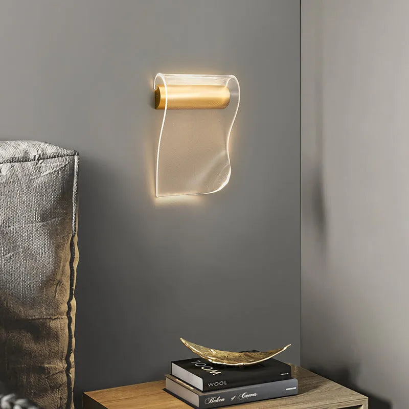 Simple iron and acrylic wall lamp with LED light, shown in left bend and right bend colour options