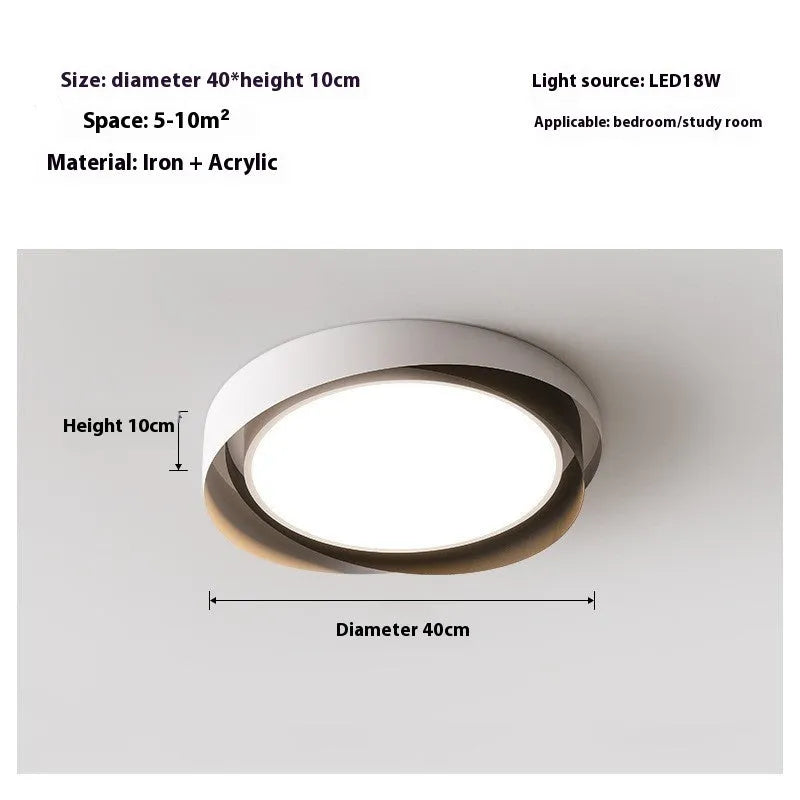 Minimalist bedroom ceiling light with iron body and acrylic shade, 40cm or 50cm diameter, white black colour option