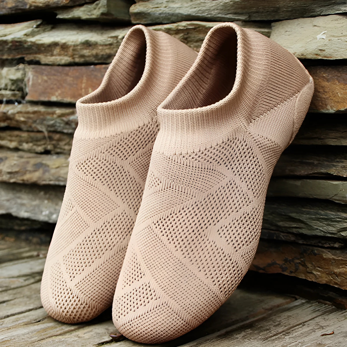 Camel colour Latin dance shoes with cotton mesh upper and leather sole
