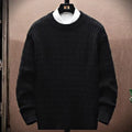 Men's loose crew neck knit sweater in black, white, or brown, polyester pullover, sizes S to XXL