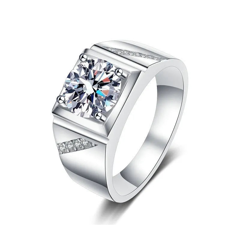 Men's copper ring with large square diamond centrepiece and adjustable opening