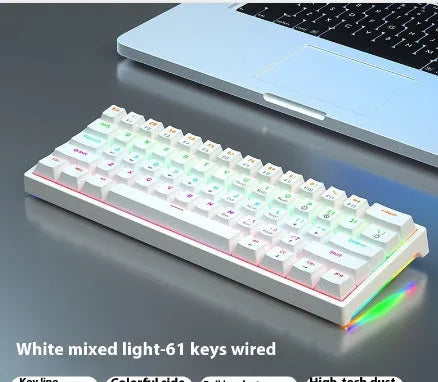 Bluish black 61-key compact mechanical keyboard with hot-swappable sockets and coloured keycaps.