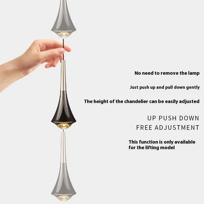 LED bedside chandelier pendant light in French gold shiny black with warm 3000K output for bedroom or dining room