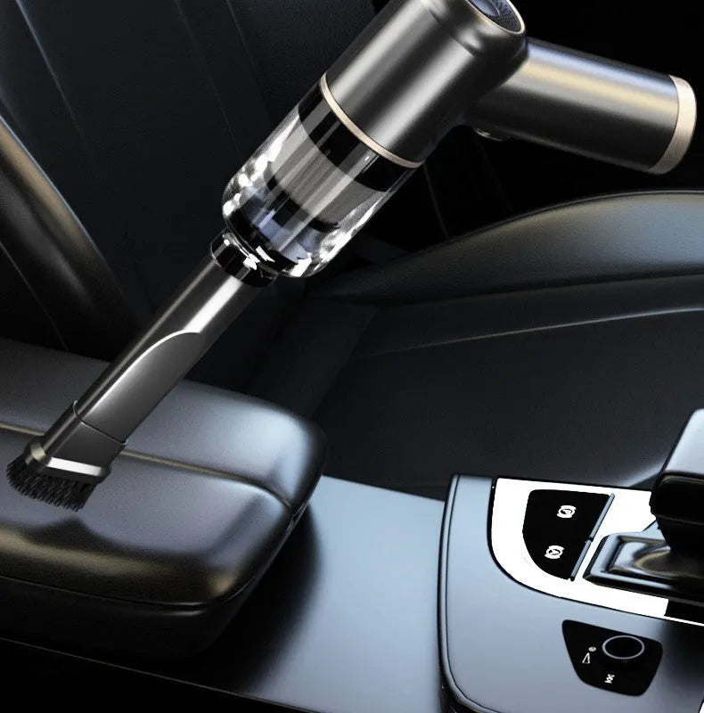 Black wireless car vacuum cleaner with 4500PA suction and multiple nozzle attachments for home and vehicle cleaning