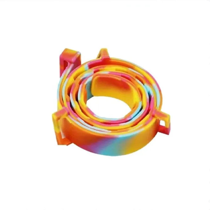 Rainbow plastic pet flea collar for cats and dogs showing 38cm and 62cm size options