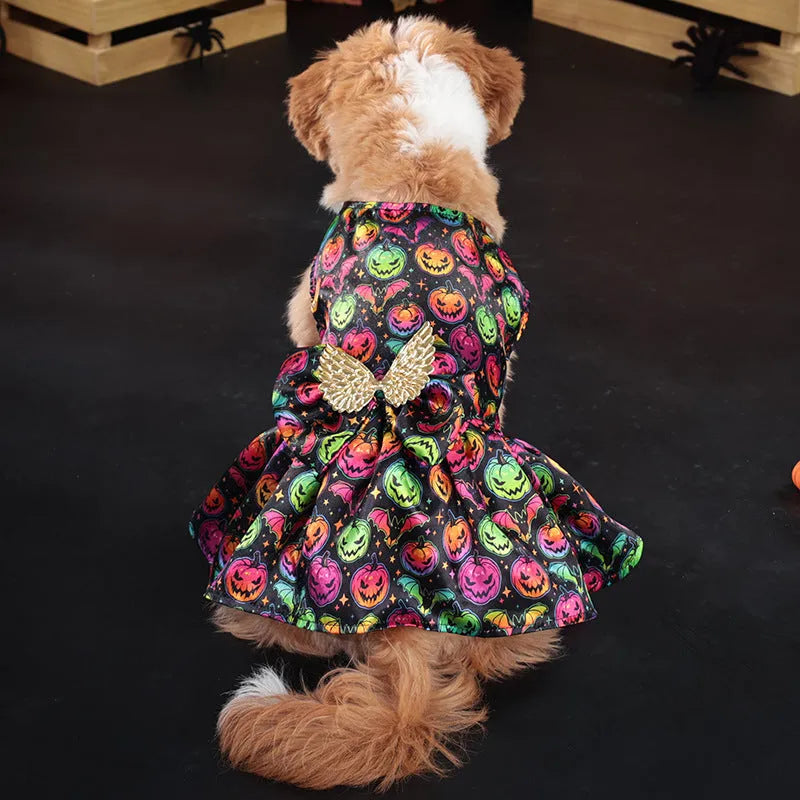 Angel wings Halloween dog costume in bright pumpkin colour with wing design for seasonal pet celebrations