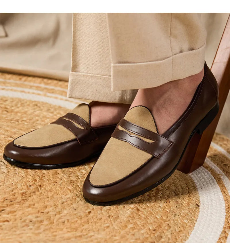 Coffee grey suede leather loafers with rubber sole and British style design