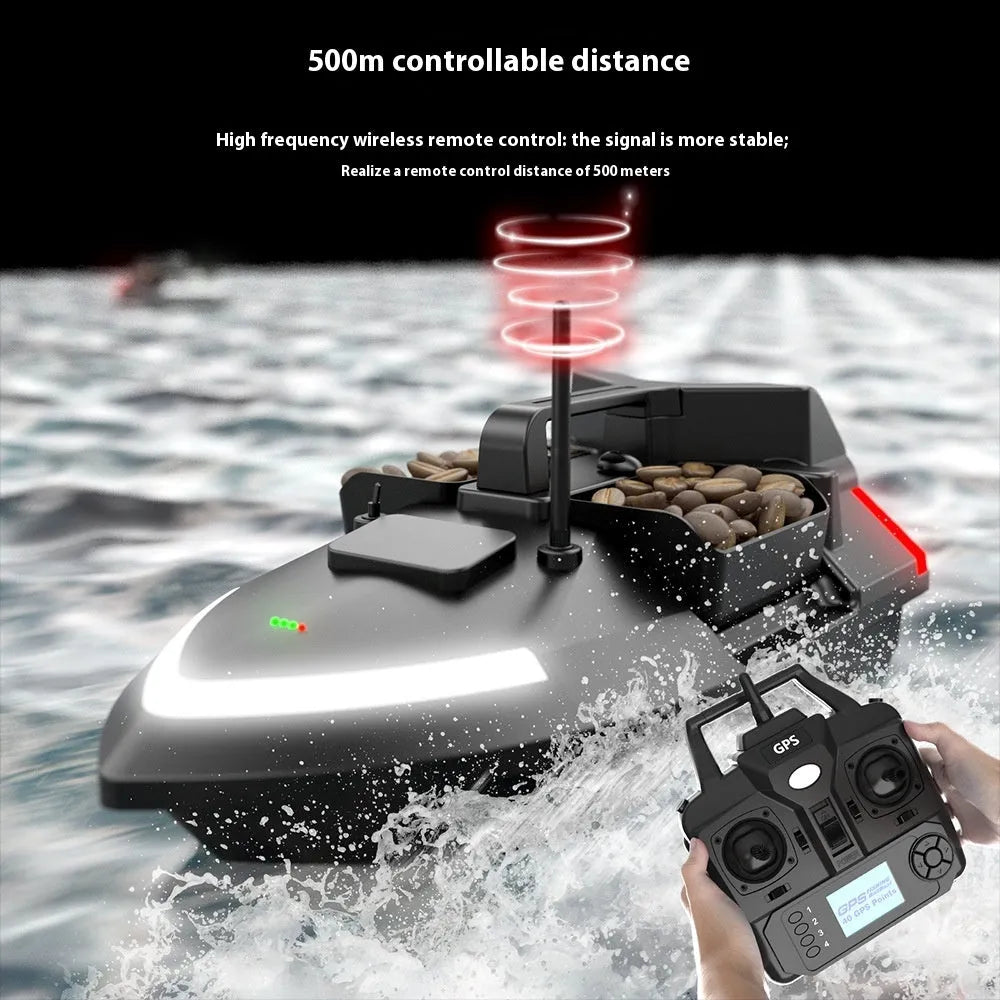 GPS positioning remote control fishing boat in luminous yellow with remote control unit and handbag