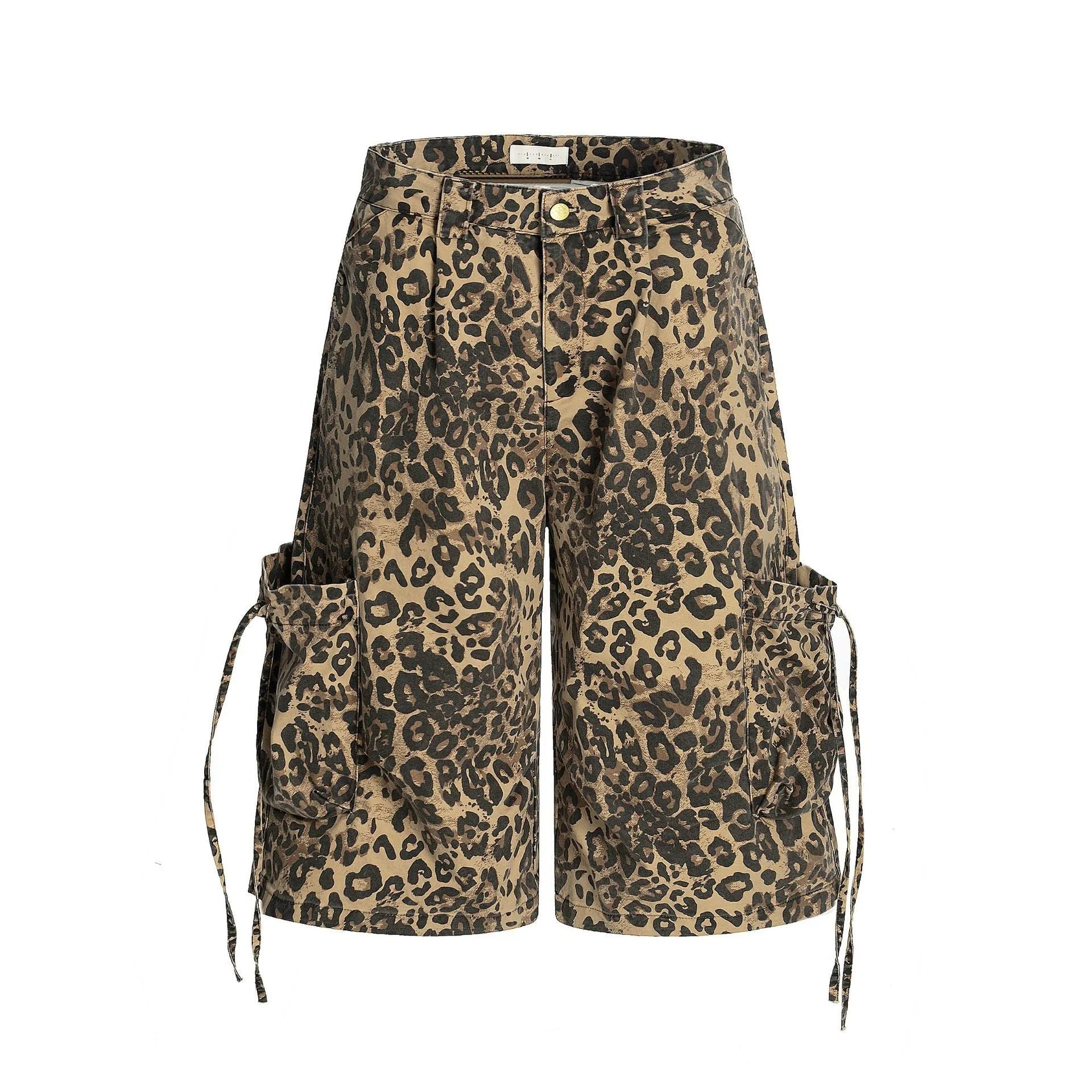 Leopard print high-waist cotton cropped pants with a loose straight leg and button front.