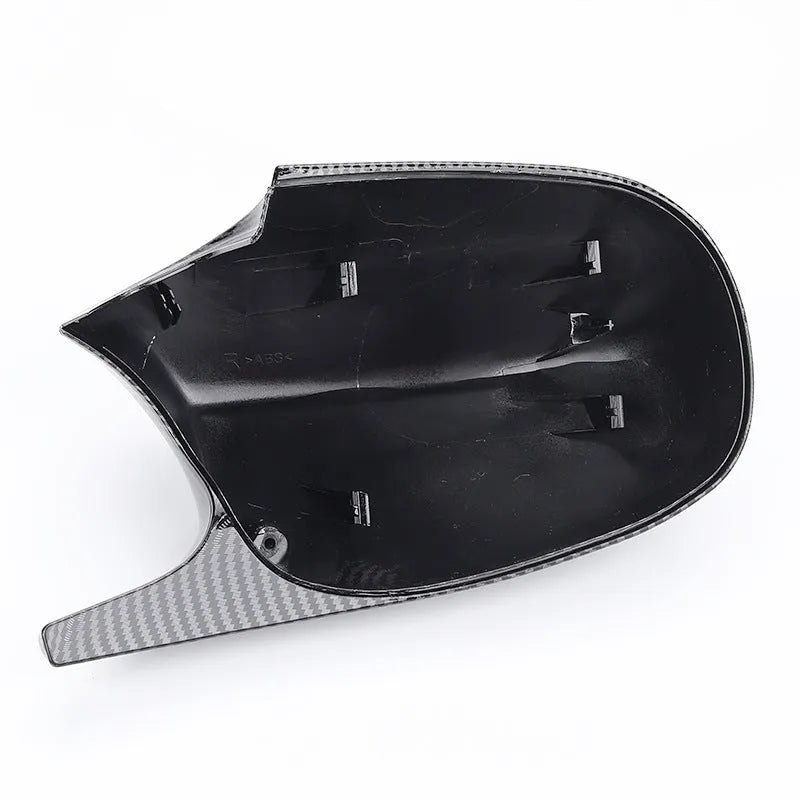 BMW 3 Series E90 rearview mirror replacement shell pair in black and carbon pattern finishes