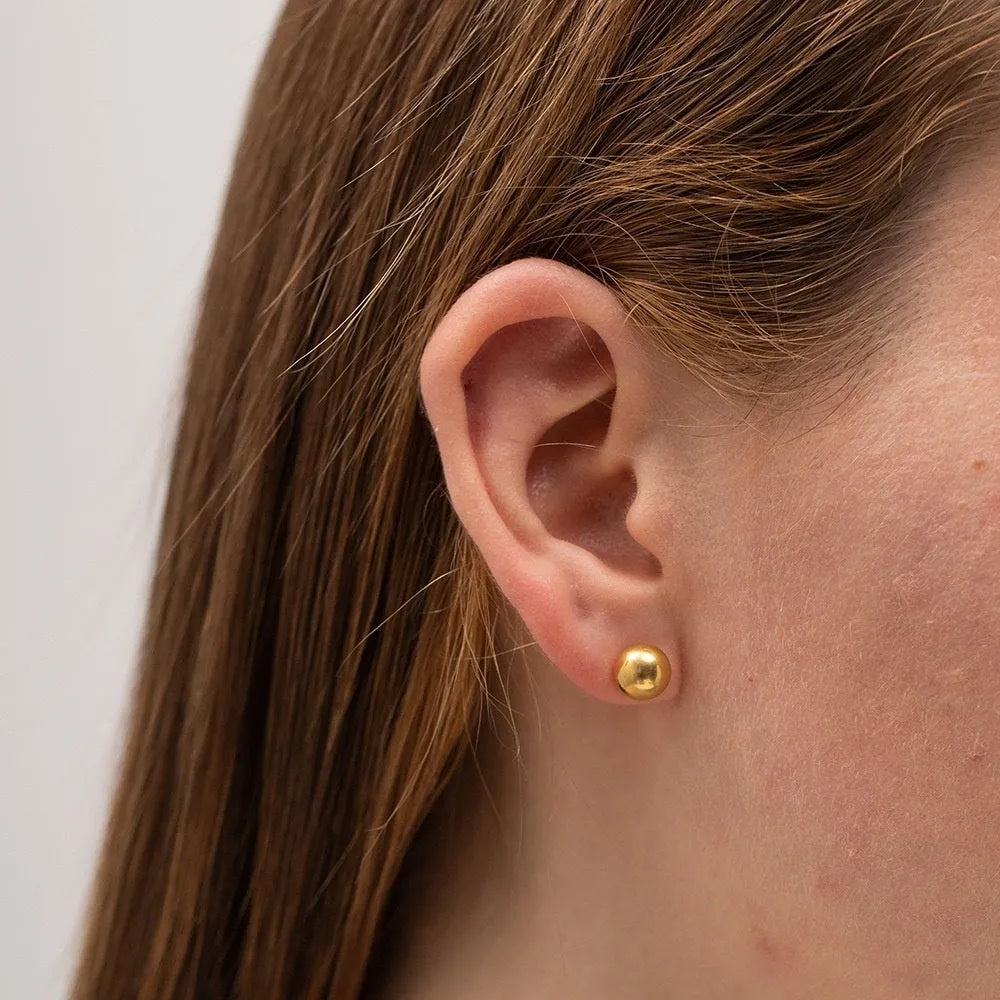 Stainless steel ball stud earrings with 18K electroplating in minimalist round design