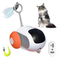 Blue smart cat toy car with feather teaser attachment and remote control