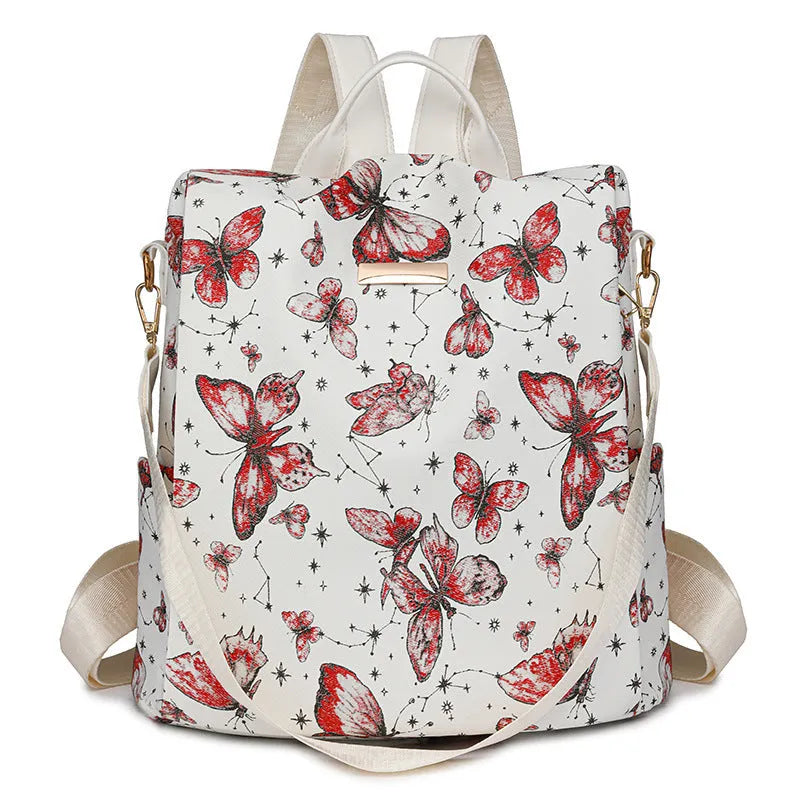 Large capacity butterfly printed backpack in multiple colours with physiological curve backplane