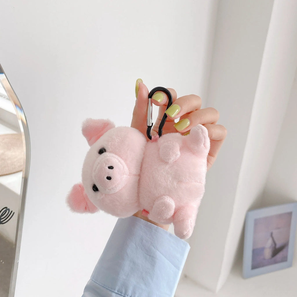 Pink pig cartoon plush earphone case for Apple AirPods 1 and 2, PC back cover shell with injection moulded design