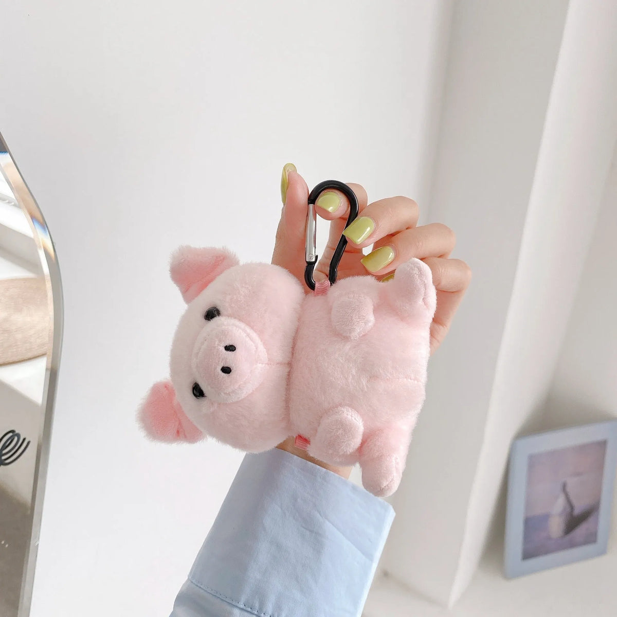 Pink pig cartoon plush earphone case for Apple AirPods 1 and 2, PC back cover shell with injection moulded design
