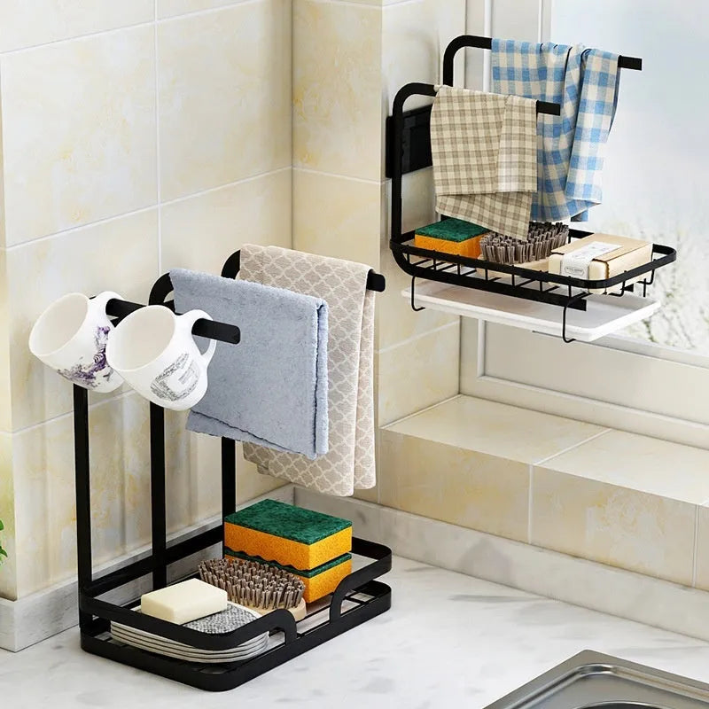 Foldable plastic kitchen draining storage rack in new Chinese style, shown on a desktop.