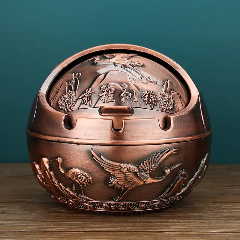 Bronze decorative ashtray with smoke extinguishing slot featuring traditional dragon design