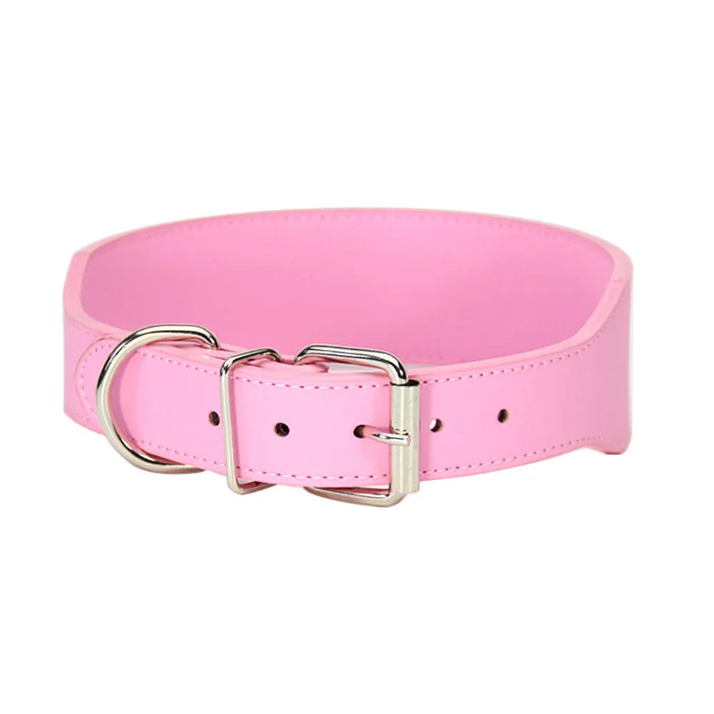 Fish-shaped leather dog collar, 5cm wide, anti-break loose fit, available in five colours and sizes L to 3XL