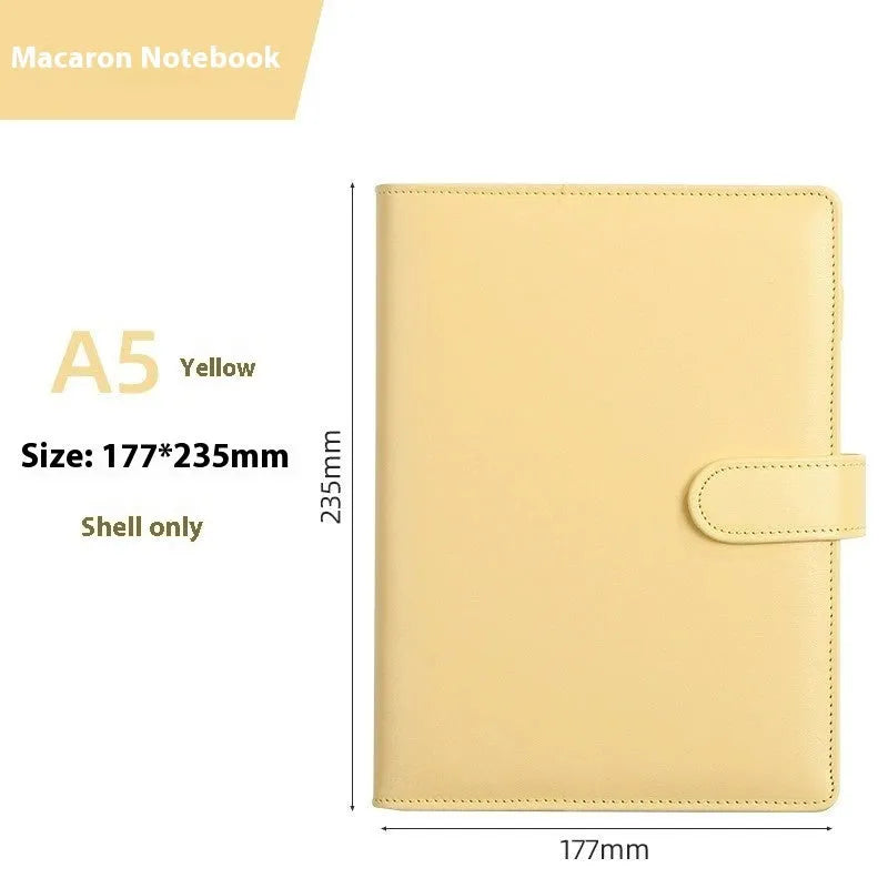A5 PU leather notebook binder shell with zipper closed, shown in a selection of solid colours.