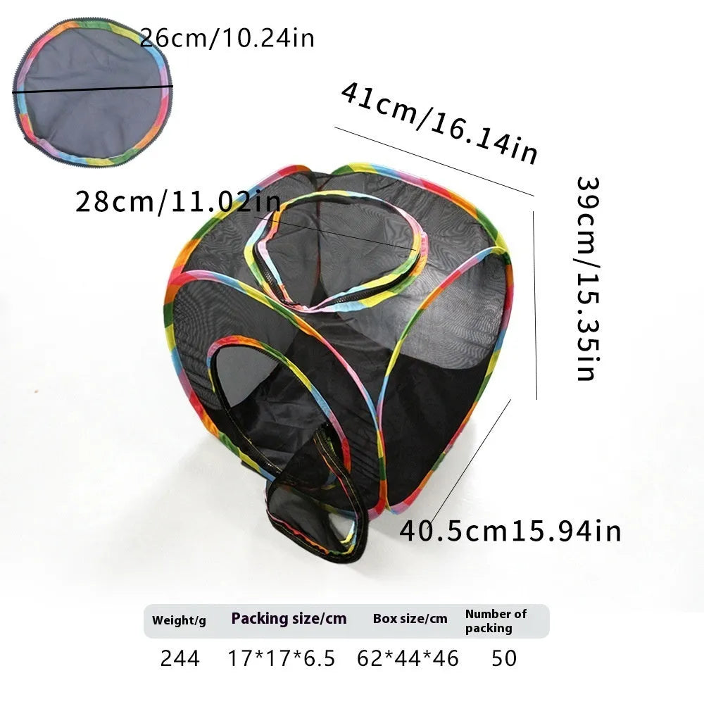 Foldable mesh cat roll cage pet toy showing different style options