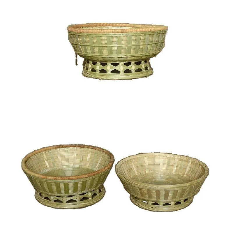 Handmade bamboo storage basket in three sizes: 24x12cm, 25x9cm, and 26x8cm