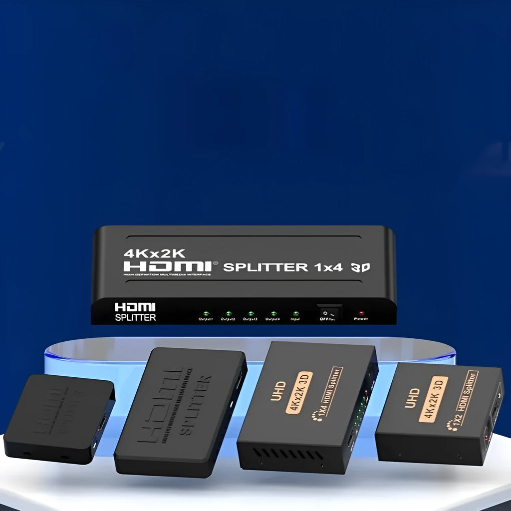 4K HDMI one-to-two distributor with mini, standard, and long cable model options