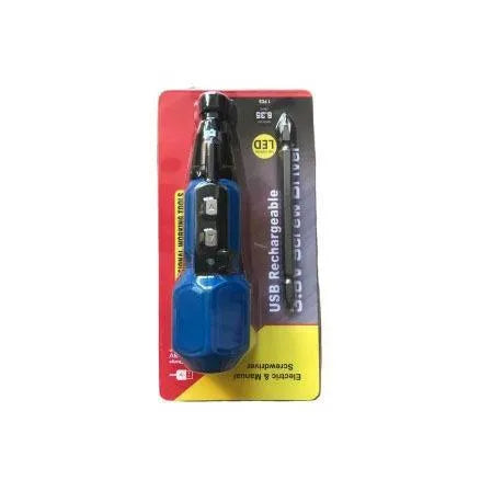 Black and blue alloy steel straight handle electric screwdriver with lithium battery