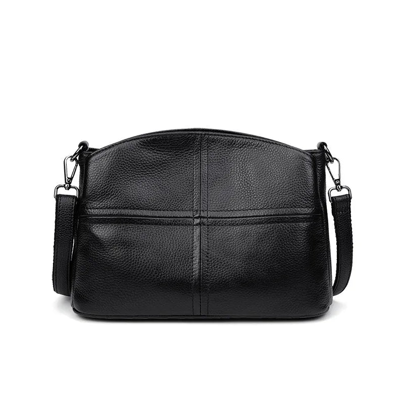 Genuine leather handbag with plaid pattern, single strap, horizontal square shape, medium soft.