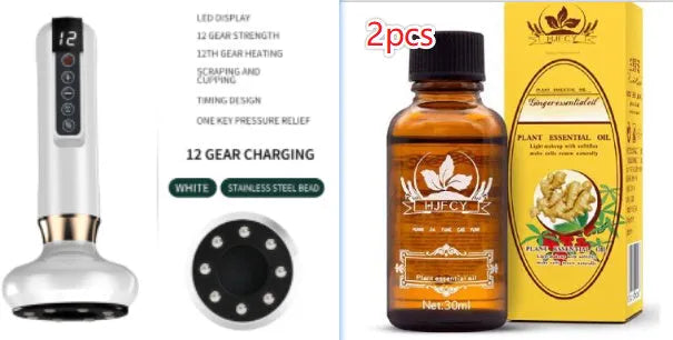 Green electric vacuum cupping massager with USB charger and adjustable suction settings