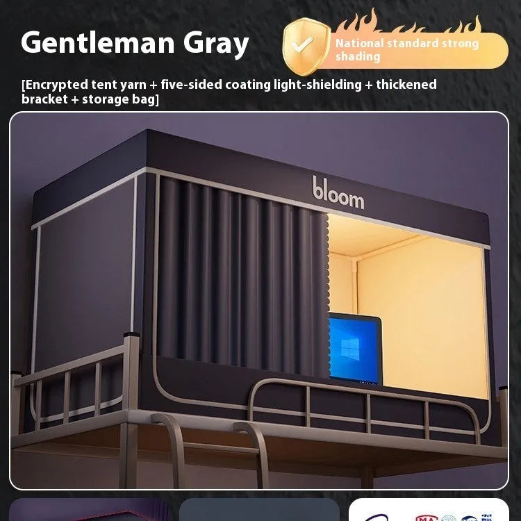 Gentleman Gray bed curtain and mosquito net combination for 0.9 metre bed with five-side light blocking
