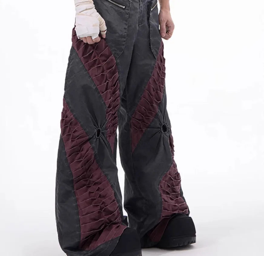 Retro three-dimensional keel casual trousers in viscose rayon fabric with straight hem design