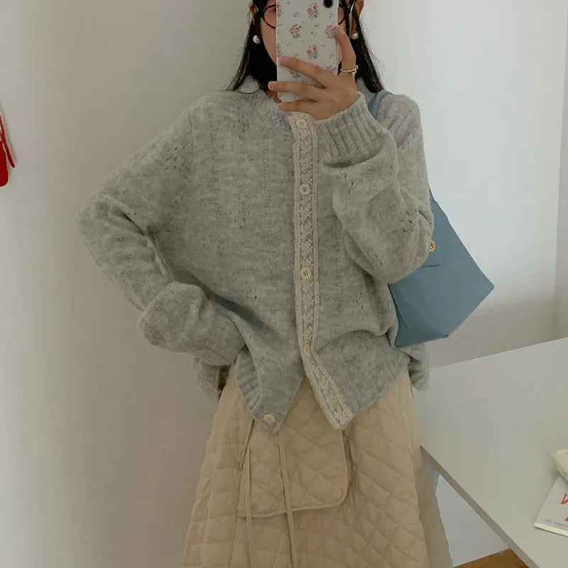 Artistic retro style loose fit knitwear sweater coat in viscose fibre, shown in a choice of colours