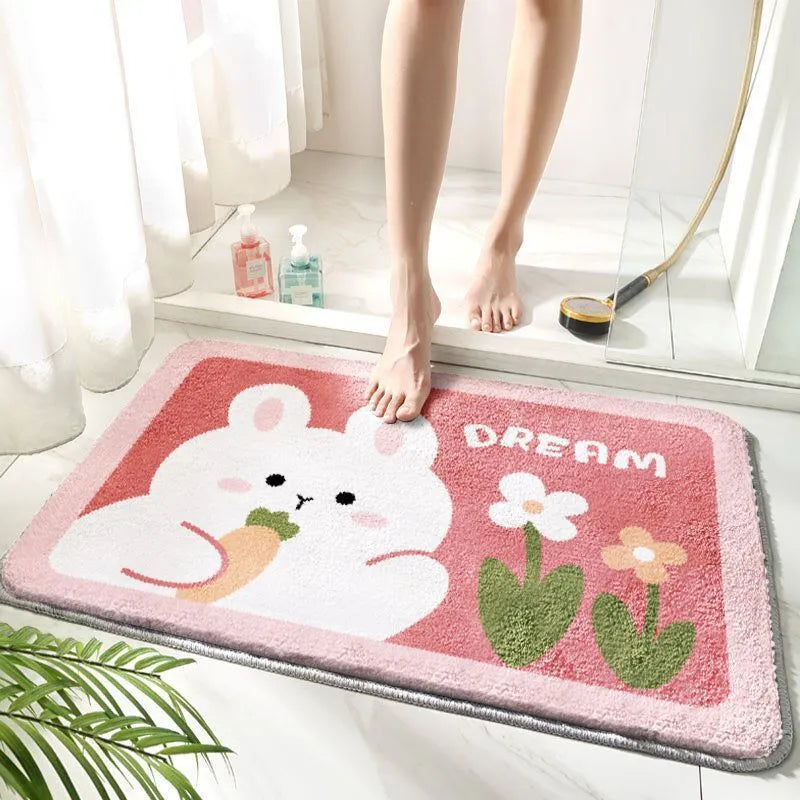 Cartoon non-slip bathroom mat with fountain whale pattern in polyester fibre