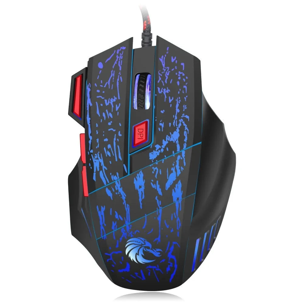 Water Crack colourful luminous gaming mouse with ergonomic design and USB cable on desktop