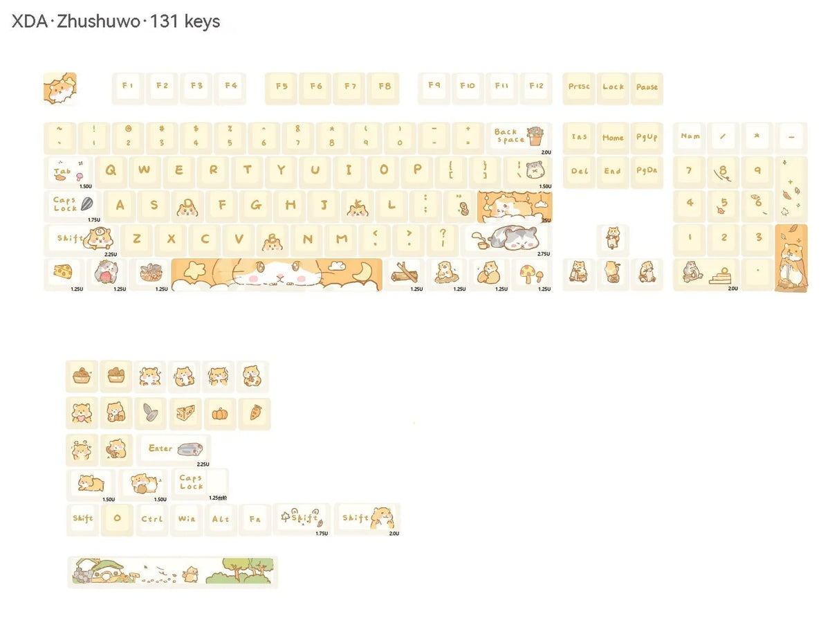 Custard Cute theme plastic keycap set for 68 75 98 100 layout mechanical keyboards in grey and yellow.