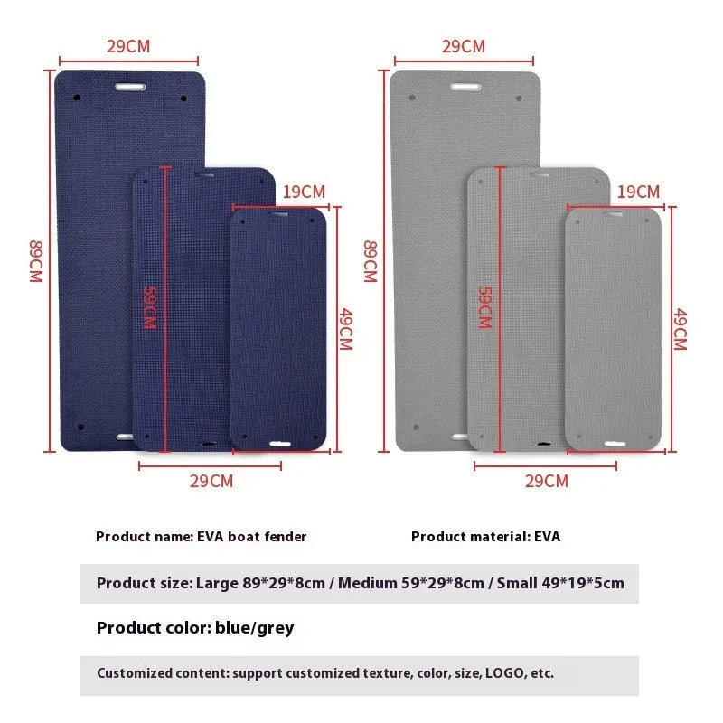 Blue EVA boat fender showing thickened foam construction for dock protection