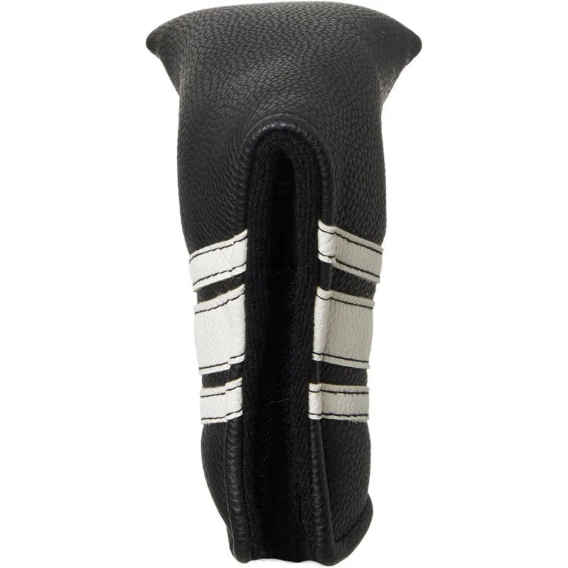 Black PU leather golf iron head cover and matching push rod sleeve case set.