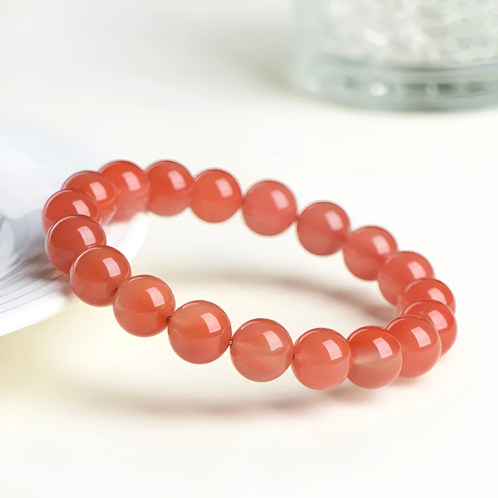 Natural South red cherry red agate bracelet with polished beads in scattered design