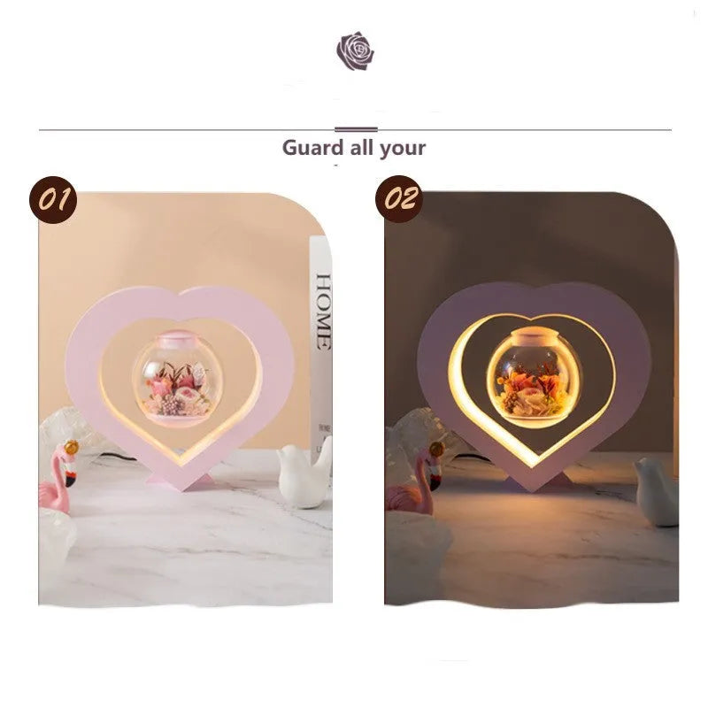 Pink preserved rose ornament with optional base and Bluetooth audio functionality for gift-giving