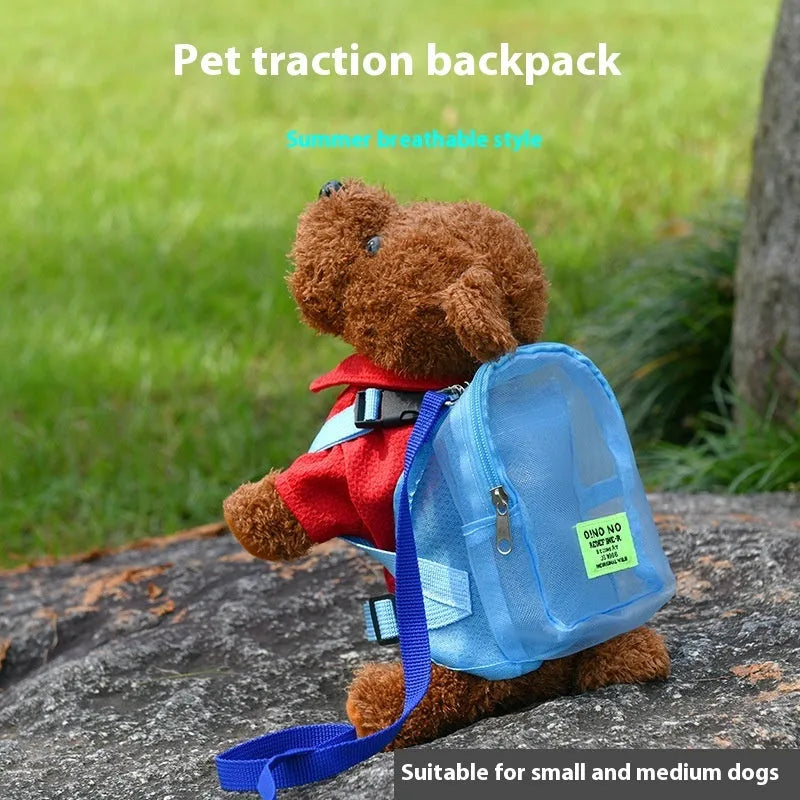 Solid colour dog backpack in polyester with breathable design for pet accessory storage