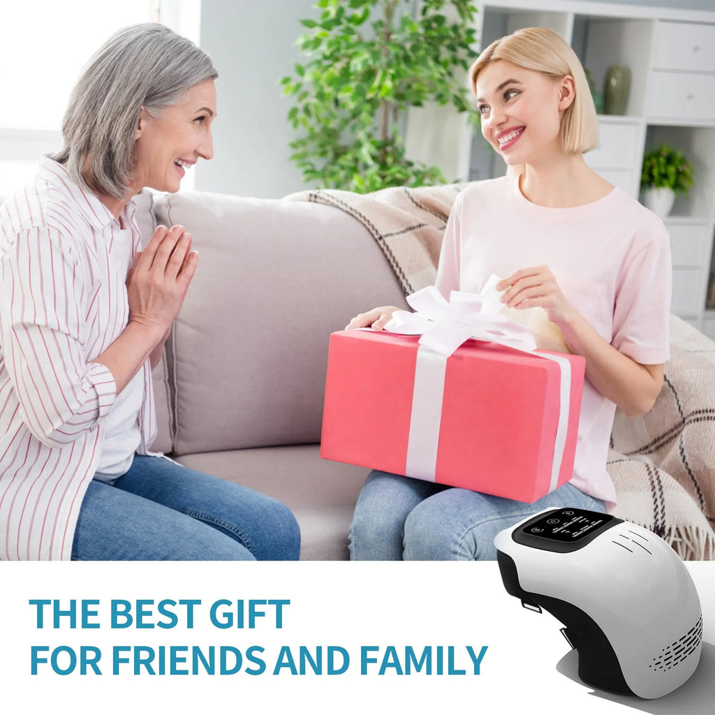 White electric knee massager with adjustable straps showing infrared heating and kneading mechanisms