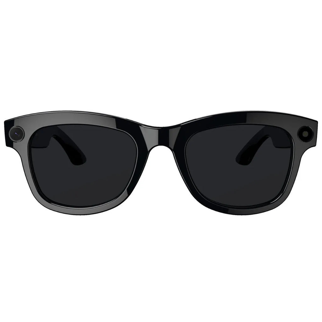 Black and transparent lens smart glasses with built-in camera for AI translation and video recording