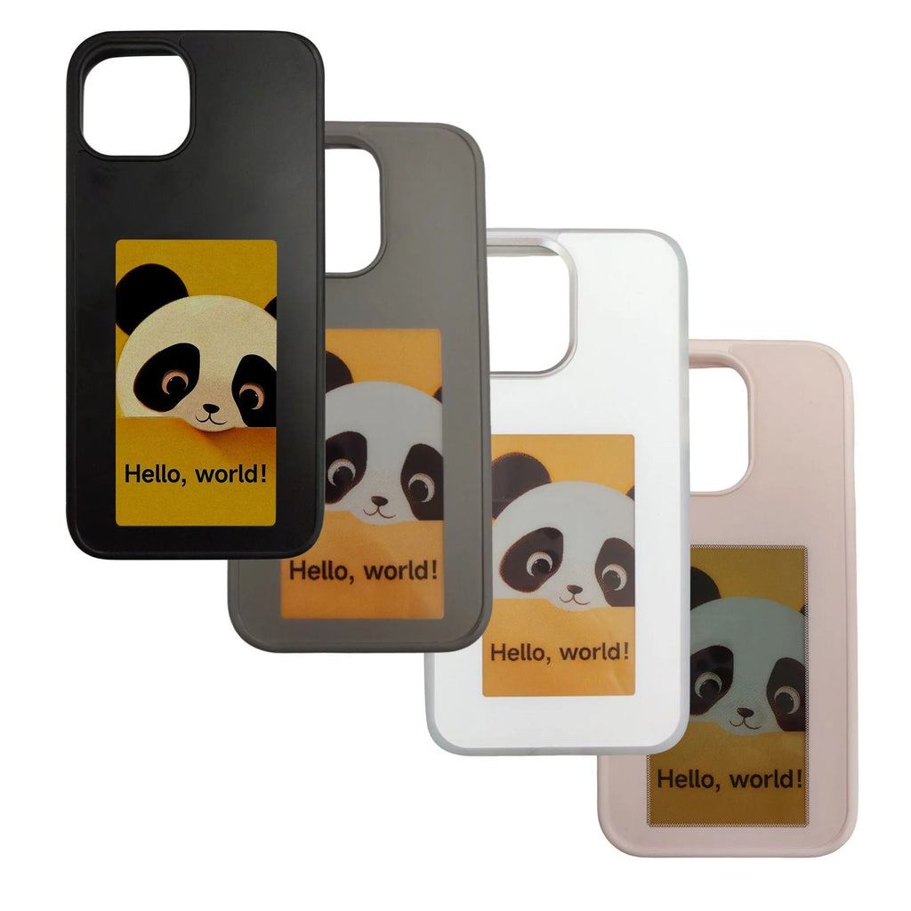 Four-colour e-ink projection phone case for iPhone in white, pink, black, and gray TPU