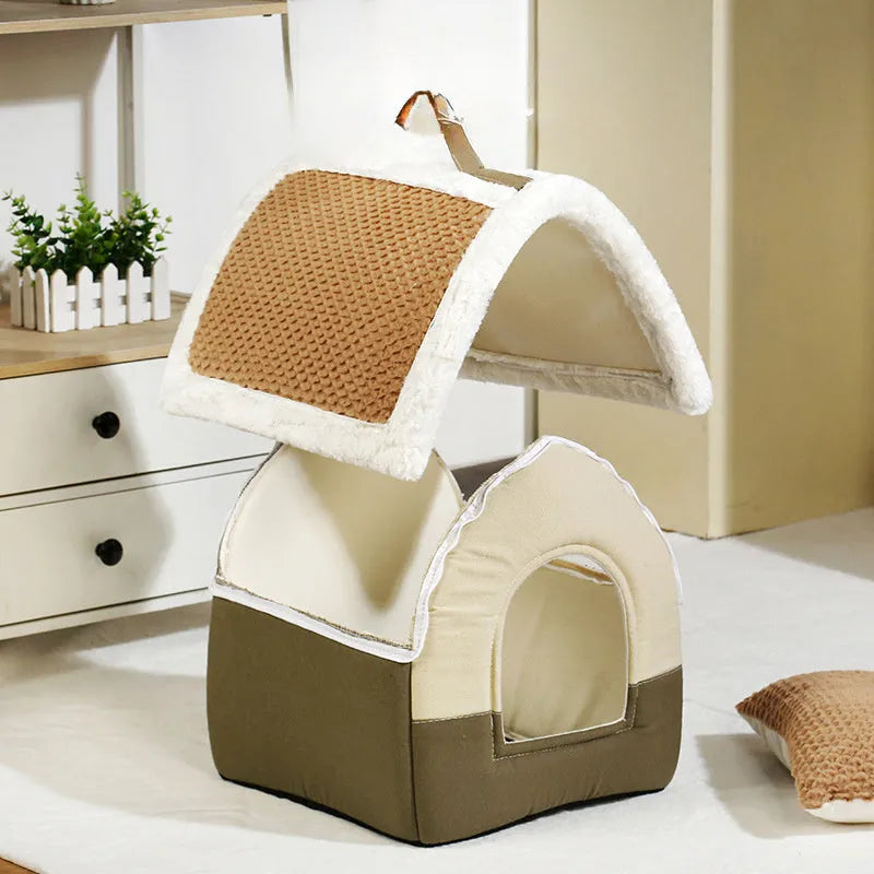 Foldable pet bed for small dogs and cats in coffee, grey or pink, small 33 x 33 x 30 cm or large 42 x 42 x 38 cm