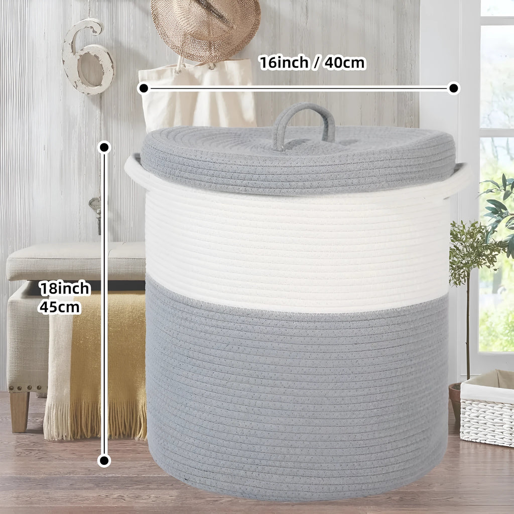 Extra large cotton string laundry basket with lid in brown, grey or zebra colour options