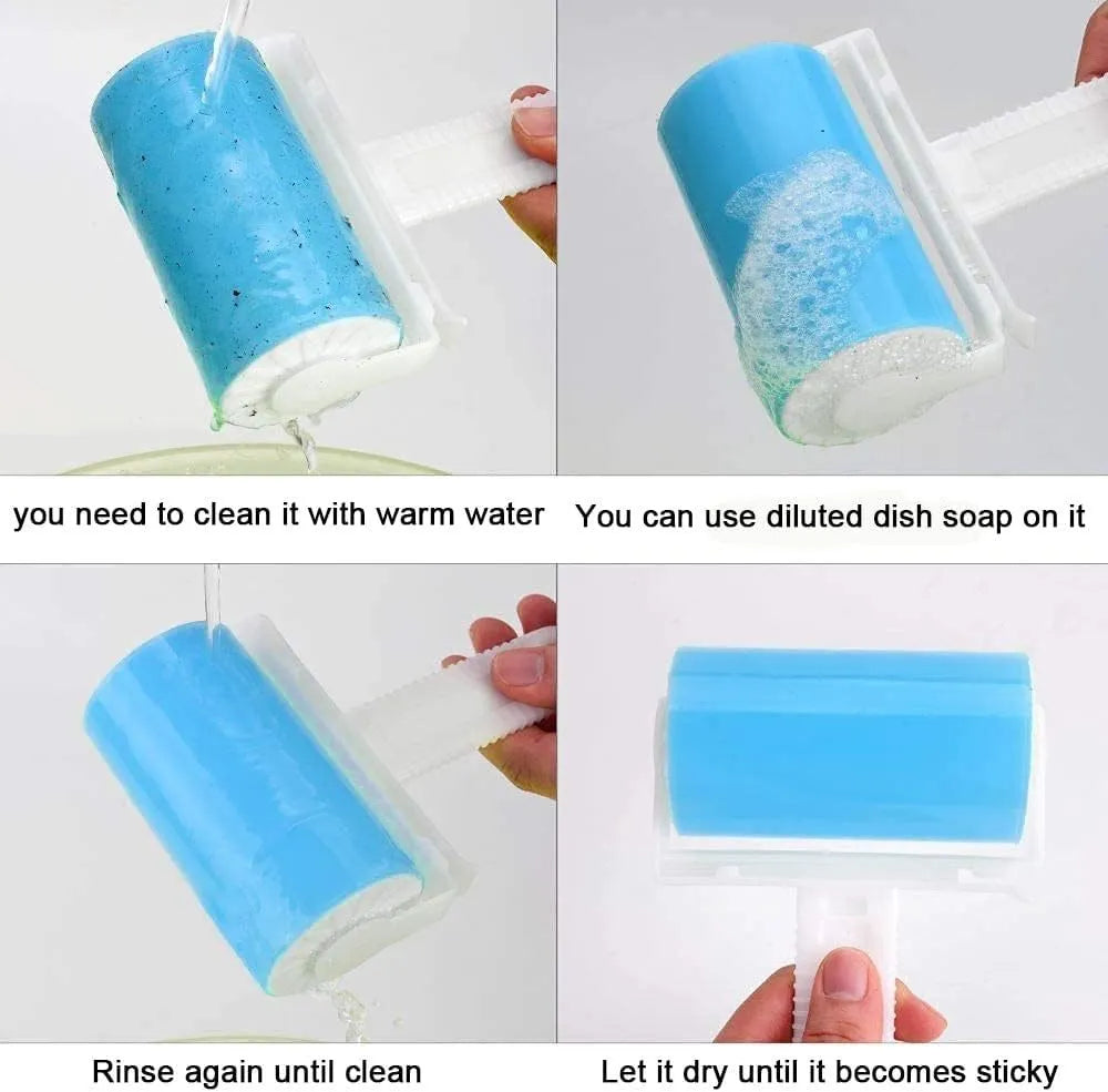 Blue washable reusable lint roller with protective cover for removing pet hair