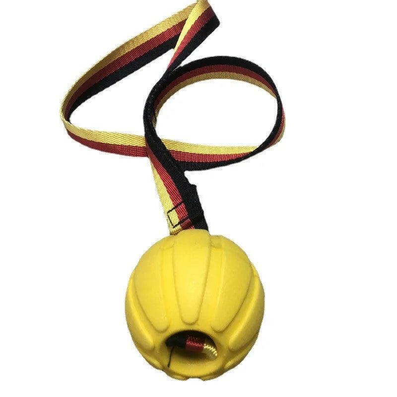 Floating EVA pet string ball in camouflage or yellow colour with attached string for water retrieval games