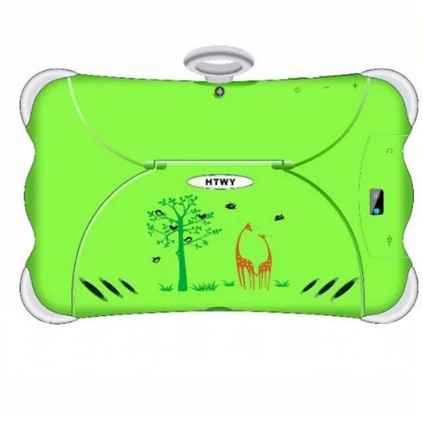 7-inch children's learning tablet with stand showing cartoon colour options and 3G calling feature