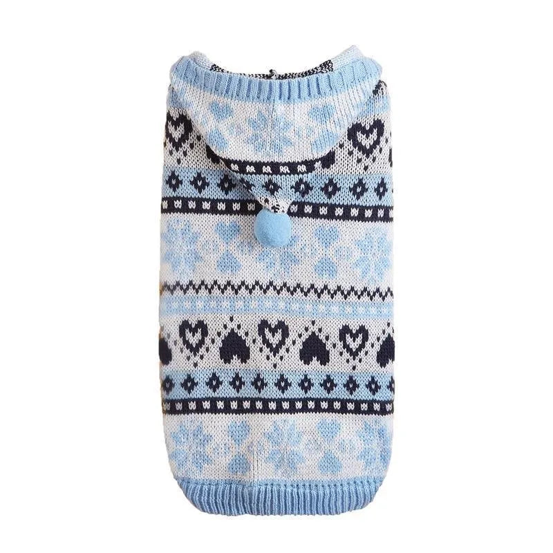 Small dog wearing snowflake love striped camouflage pattern acrylic knitted sweater